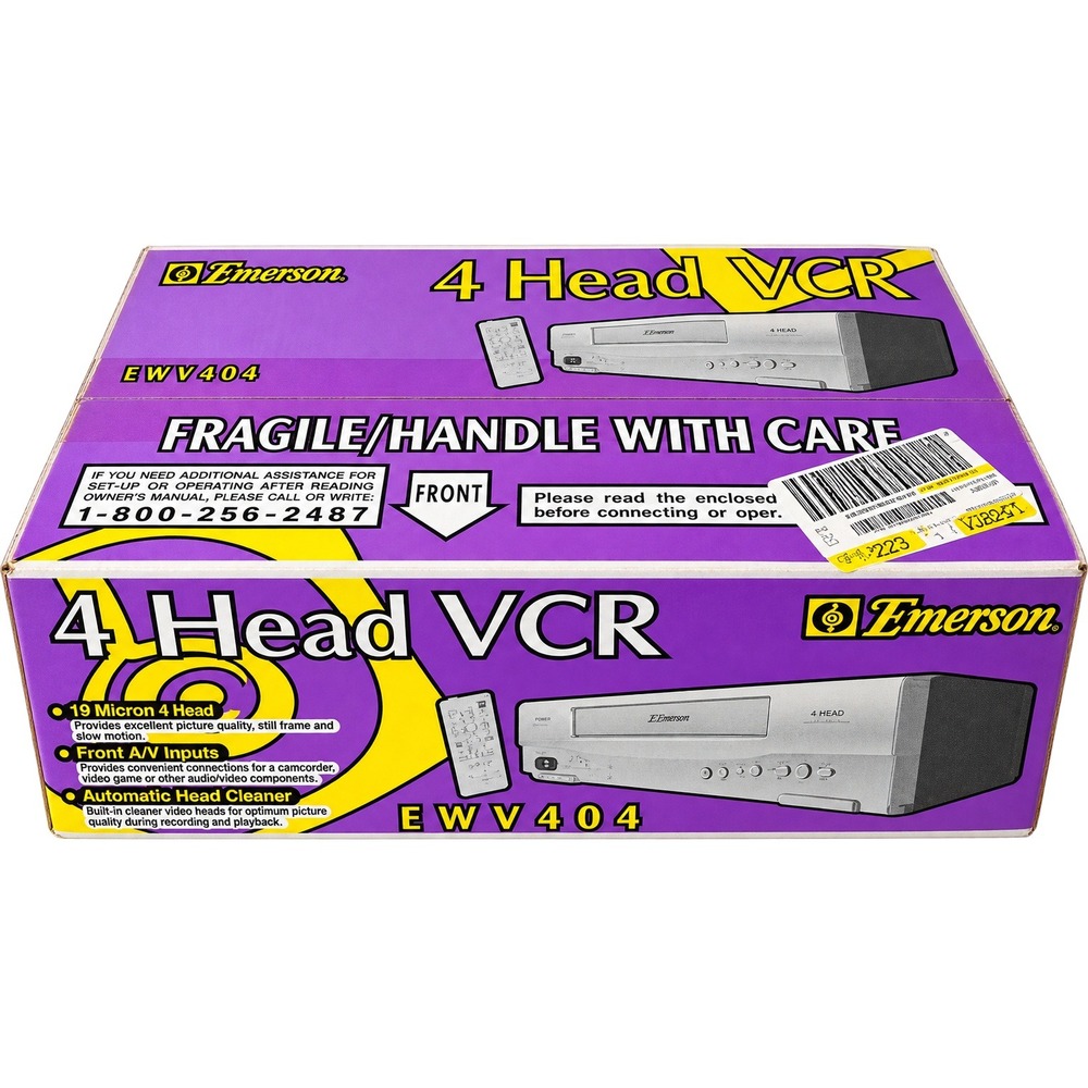 Emerson EWV404 4 Head VHS VCR Player Remote Front AV New In Box Vintage